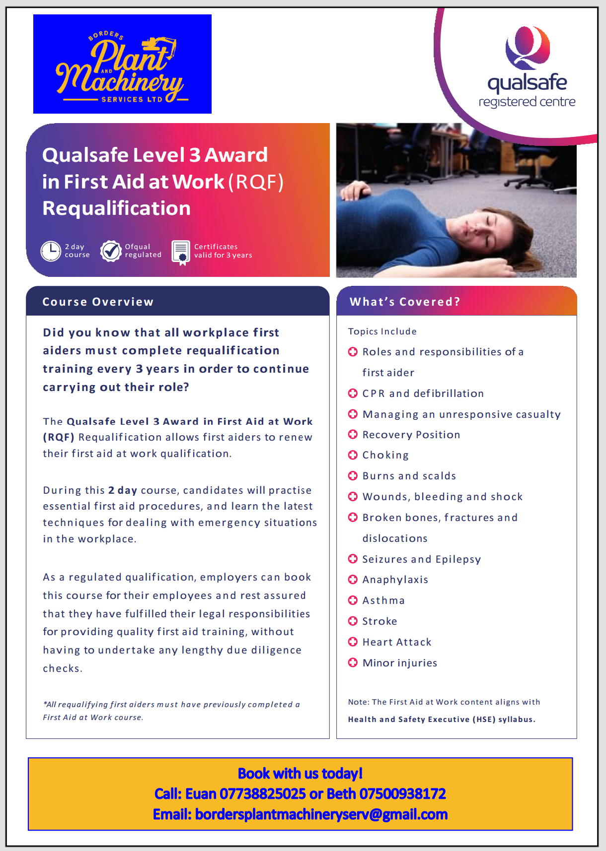 First Aid at Work - Requalification - Borders Plant and Machinery Services